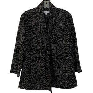 Calvin Klein Black Gray Animal Print Open Wrap Oversized Jacket Size 8